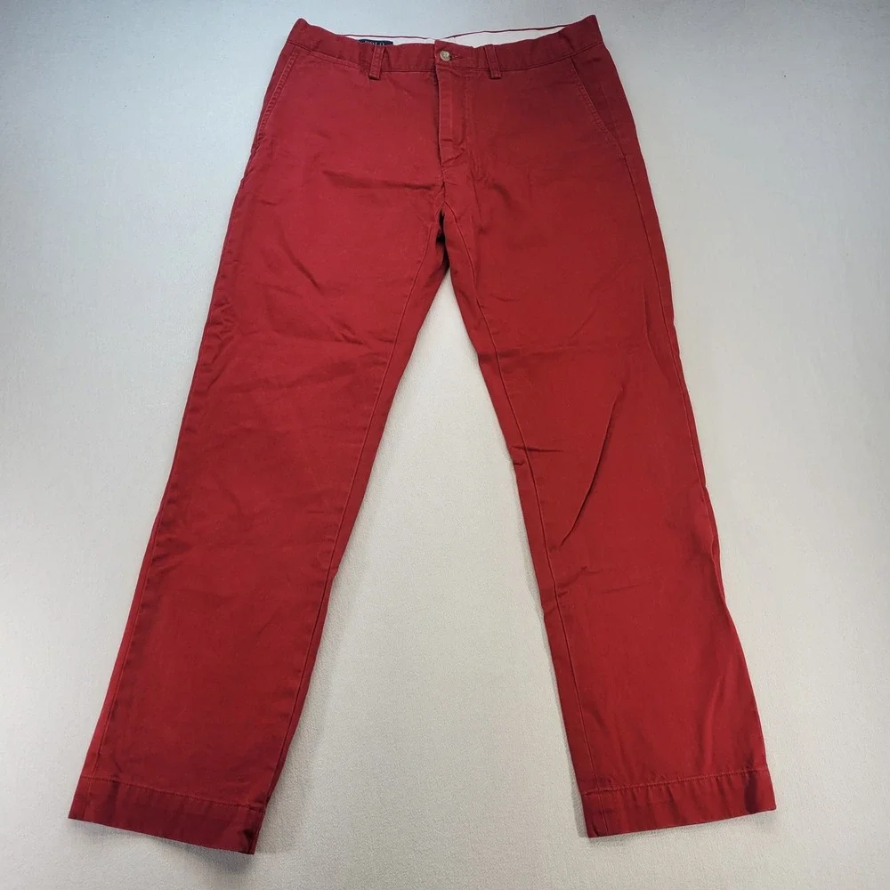 Polo Ralph Lauren Chino Pants Mens 33x32 Red Slim Fit Cotton Twill Flat Front